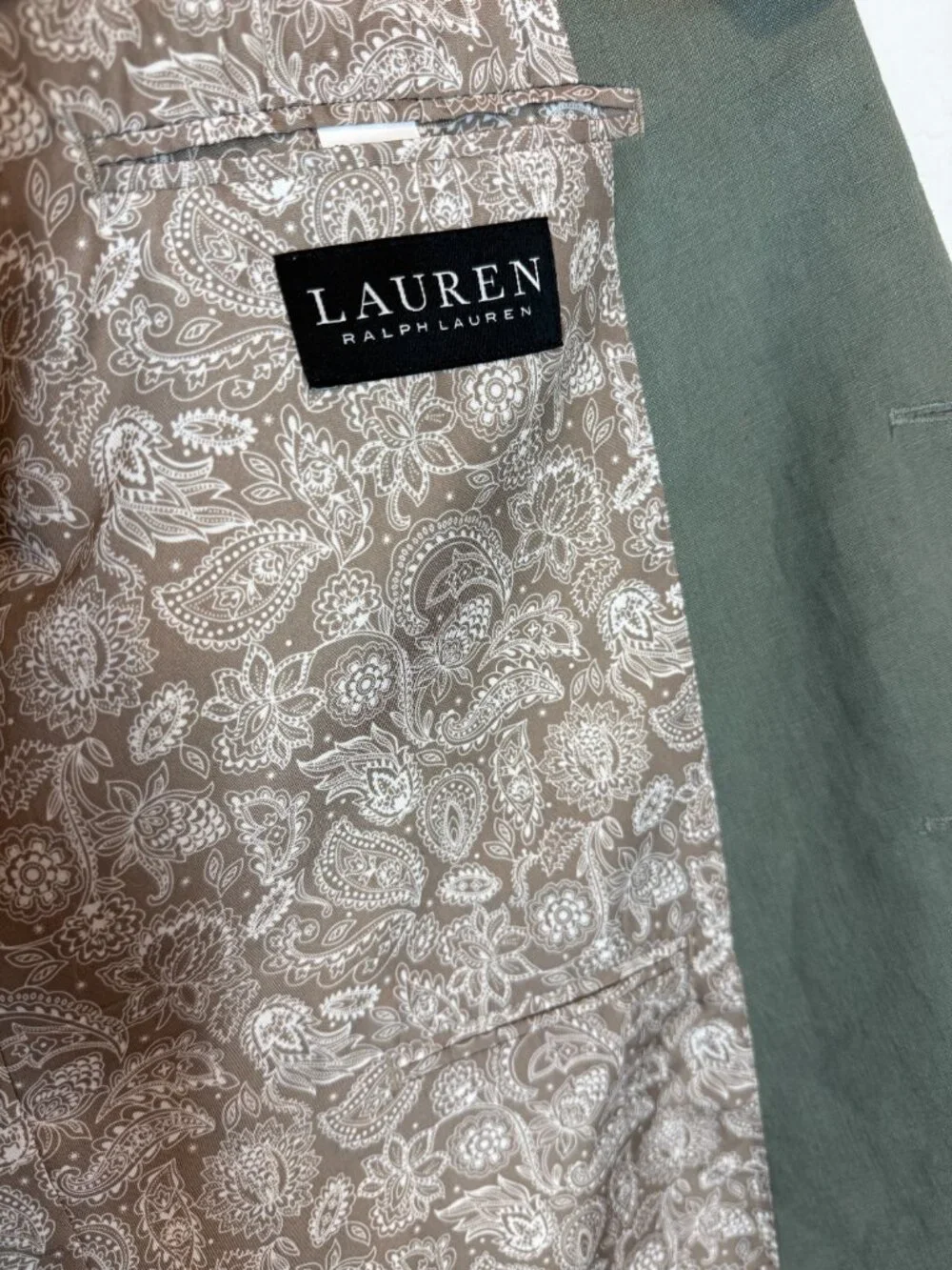 Lauren Ralph Lauren Linen Sport Coat Blazer Sage Green 50R Paisley Lined